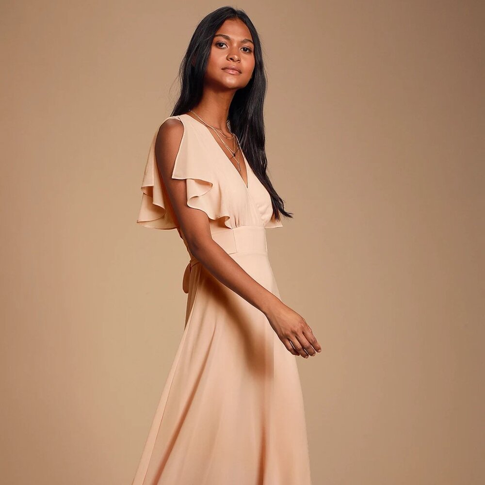 Lulus Dearly Loved Blush Flutter Sleeve Maxi Dress Pink - Size S NWT - Picture 3 of 6